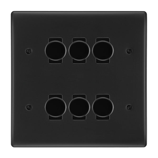 BG Matt Black 6 Gang 2 Way Trailing Edge Dimmer LED Compatible Custom Grid Switch