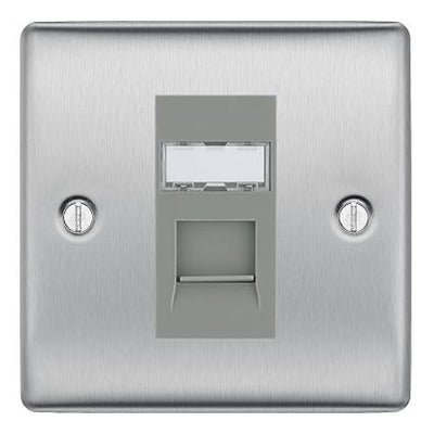 BG Nexus Metal Brushed 1 Gang RJ45 Data Socket NBSRJ451 Grey Insert by British General