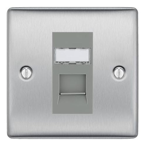 BG Nexus Metal Brushed 1 Gang RJ45 Data Socket NBSRJ451 Grey Insert