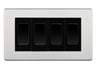 BG Brushed Steel Screwless 4 Gang Intermediate Light Switch Custom Grid - Black Insert by British General (BG-SCRL-BS-4G-Combo-4x INT-BL)