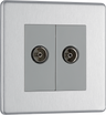 BG FBS61 Flatplate Screwless Co-axial Socket, 2 Gang, Brushed Steel -  Grey Insert by British General (BG-FBS61-Shopify-SA_1)