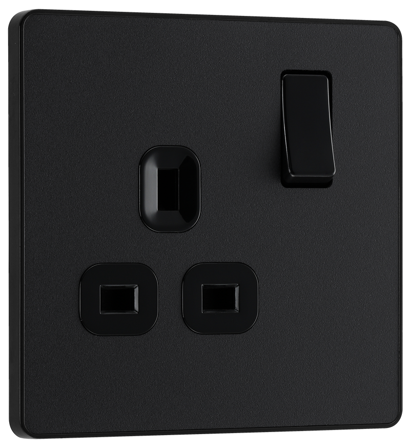 BG Evolve PCDMB21B Matt Black 1 Gang 13A Switched Socket-Black Insert