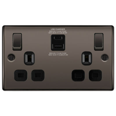 BG NBN22UACB Double 13 Amp Socket Outlet with A and C type USB Charger Black Nickel