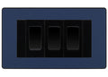 BG Evolve Matt Blue 3 Gang Intermediate Light Switch Custom Grid - Black Insert