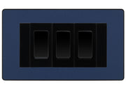 BG Evolve Matt Blue 3 Gang Intermediate Light Switch Custom Grid - Black Insert
