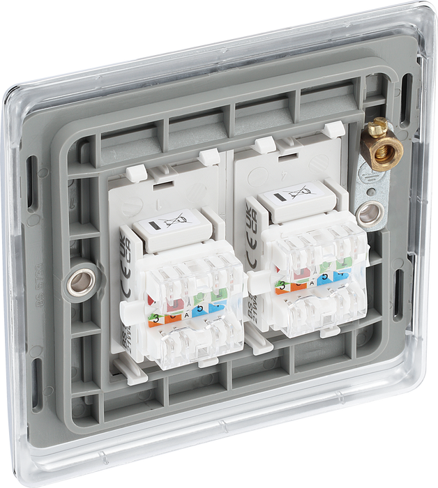 NPCRJ452 Back - This RJ45 ethernet socket from British General uses an IDC terminal connection and is ideal for home and office providing two networking outlets with ID windows for identification. 