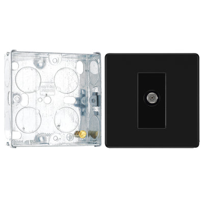 BG Screwless Matt Black Single Satellite Socket FFB64 with 25mm Steel Back Box