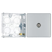 BG Screwless Polished Chrome 1 Gang Coaxial TV Socket FPC60 with 25mm Steel Back Box