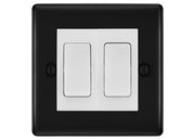 BG Nexus Matt Black 2 Gang Intermediate Light Switch Custom Grid – White Insert by British General (BG-Nexus-FB-2G-Combo-2x INT-WH)