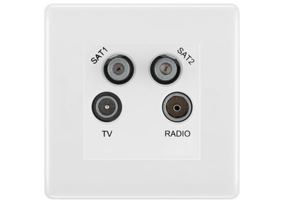 BG White Moulded TV/FM/2x SAT Quadplex Socket – White Insert by British General (BG-NWMTVFMSAT2W)