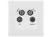 BG White Moulded TV/FM/2x SAT Quadplex Socket – White Insert by British General (BG-NWMTVFMSAT2W)