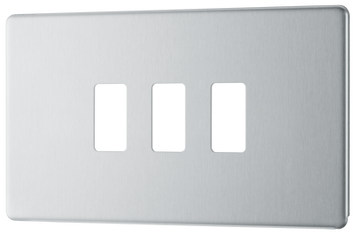BG Electrical RFBS3 Nexus Grid Brushed Steel Screwless Front Plate 3 Module