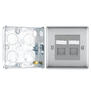 BG Nexus Brushed Steel 2 Gang RJ45 Double Data Outlet NBSRJ452 and 25mm Steel Back Box by British General (BG-NBSRJ452+HGS02)