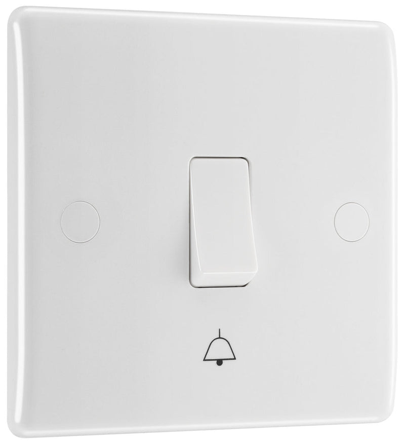 BG 814 Moulded Round Edge | White | 1 Gang 10AX 1 Way Bell Push Plate Switch
