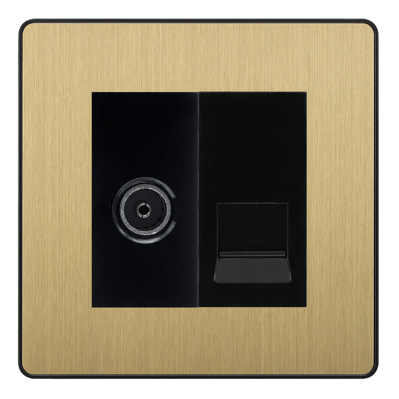 BG Evolve Satin Brass TV Aerial & Master Telephone Socket Black Insert