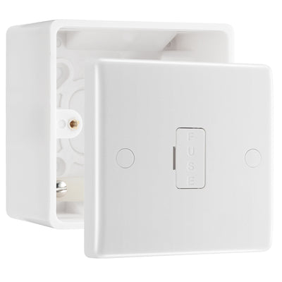BG Nexus 13A Flex Unswitched Spur + Cable Outlet White & 50mm Pattress Back Box by British General (BG-855+877)
