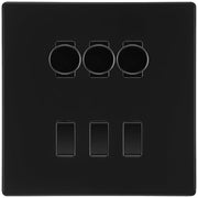 BG Screwless Matt Black 6 Gang Switch 3x Trailing Edge LED Dimmer 3x 2Way Custom Switch by British General (BG-SCRL-FB-6G-CUSTOM-3x-Dimmer-3x-2WAY)