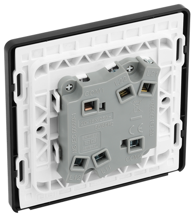 BG Evolve PCDSB42WB Satin Brass Evolve 2 Gang 20A 16AX 2 Way Wide Rocker Light Switch - Black Insert