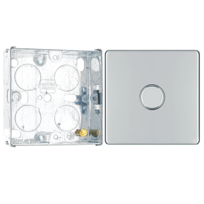 BG Screwless Polished Chrome 200W 2 Way Single Trailing Edge Dimmer Switch FPC81 with 25mm Steel Back Box by British General (BG-FPC81+HGS02)