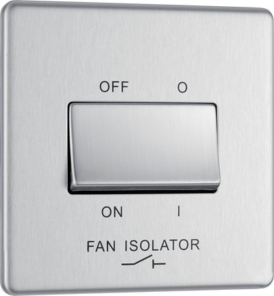 Newlec British General FBS15 Nexus Flatplate Screwless Brushed Steel 10A 3 Pole Fan Isolator Switch