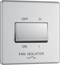 Newlec British General FBS15 Nexus Flatplate Screwless Brushed Steel 10A 3 Pole Fan Isolator Switch