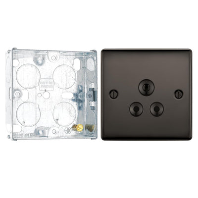 BG Nexus Black Nickel 5A Unswitched Round Pin Socket NBN29B and 25mm Steel Back Box by British General (BG-NBN29B+HGS02)
