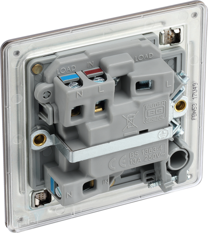 FBN53 Back - This 13A fused and switched connection unit with power indicator from British General provides an outlet from the mains containing the fuse ideal for spur circuits and hardwired appliances.