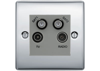 BG Nexus Polished Chrome TV/FM/2x SAT Quadplex Socket – Grey Insert