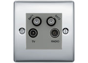 BG Nexus Polished Chrome TV/FM/2x SAT Quadplex Socket – Grey Insert by British General (BG-NPCTVFMSAT2G)