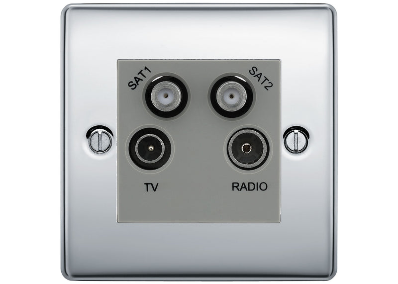 BG Nexus Polished Chrome TV/FM/2x SAT Quadplex Socket – Grey Insert