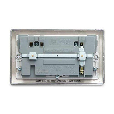 BG Electrical NPR22U3W Nexus Metal Pearl Nickel Double Switched 13A Power Socket With USB Charging - 2X USB Sockets (3.1A) White Insert