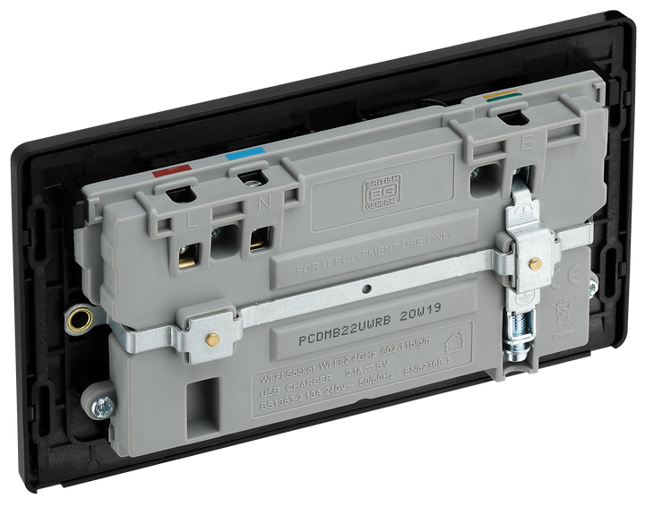 PCDMB22UWRB Back - This Evolve Matt Black 13A double power socket with integrated Wi-Fi Extender from British General will eliminate dead spots and expand your Wi-Fi coverage. 