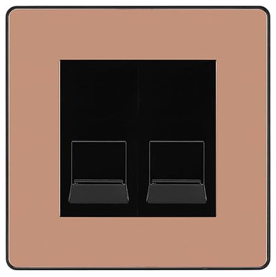 BG Evolve Polished Copper Double RJ11 Telephone Socket PCDCPRJ112 - Black Insert by British General (BG-PCDCPRJ112B)