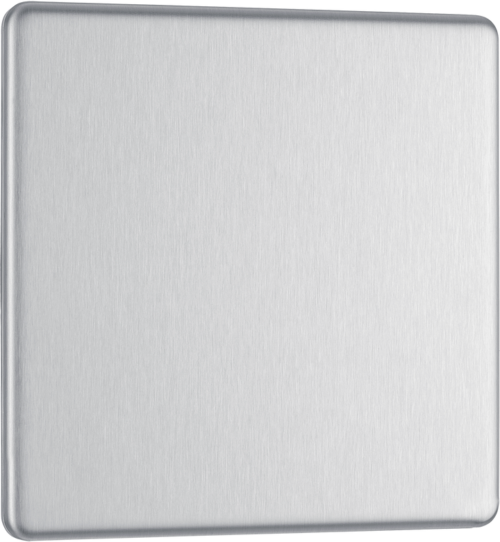 FBS94 Front - This screwless brushed steel single blank plate from British General is ideal for covering unused electrical connection.