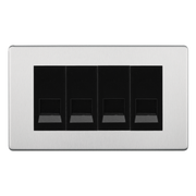 BG Screwless Brushed Steel 4 Gang Master Telephone Socket - Black Insert by British General (BG-FBSBTM4B)