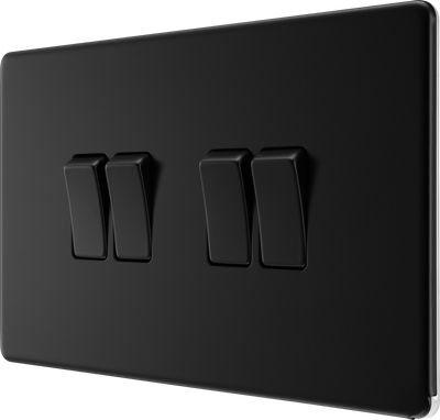 BG Nexus Flatplate Screwless Matt Black Quad Light Switch FFB44 20 Amp by British General (BG-FFB44-1)