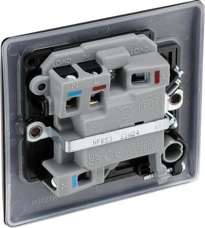 BG NFB53 Nexus Metal Matt Black 13A Flex Outlet Neon Switched Fused Spur Unit