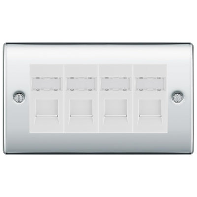 BG Nexus Polished Chrome 4 Gang RJ45 Cat6 Data Socket Outlet White Inserts by British General (BG-NPCRJ454W)
