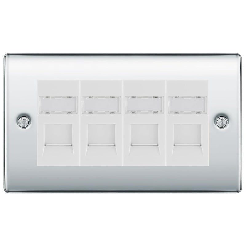 BG Nexus Polished Chrome 4 Gang RJ45 Cat6 Data Socket Outlet White Inserts