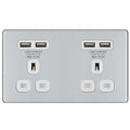 BG Electrical FPC24U44W Nexus Screwless Flat-Plate Unswitched Double Plug Socket Polished Chrome White Insert 4 USB 4.2A