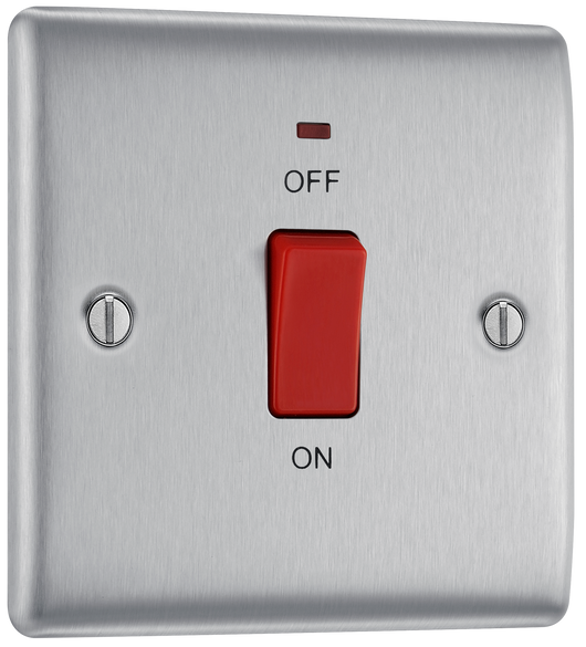 NBS74 Front - This 45A single switch for cookers from British General is double poled for safety and has a flush power indicator.