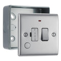 BG Nexus Brushed Steel Switched 13A Flex Outlet Neon Switched Fused Connection Unit & Surface Pattress Back Box