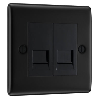 BG Nexus Matt Black Double Slave Telephone Socket NFBBTS2 with 35mm Steel Back Box