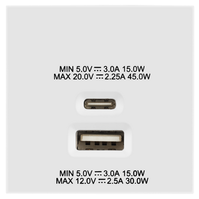 BG EMUSBAC45W Euro Module 2 Port A & C 45 USB Charging Module - White by British General (BG-EMUSBAC45W)