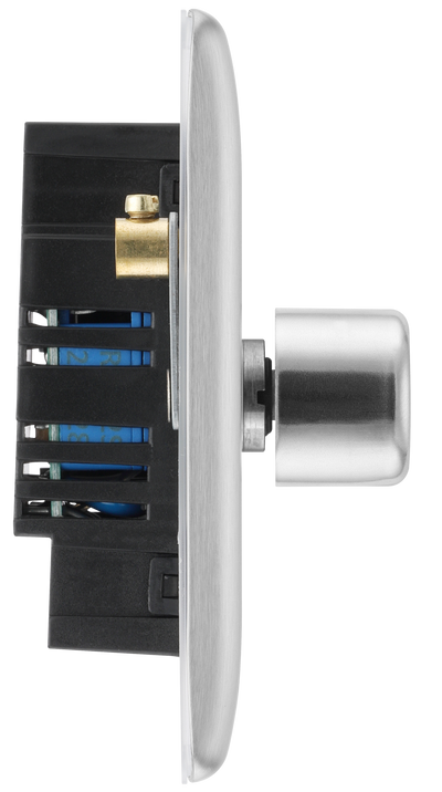 BG NBS81 Nexus Metal Brushed Steel 1 Gang 200W 2 Way Trailing Edge Push Type Dimmer Switch