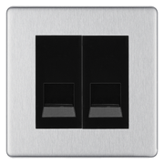 BG Screwless Brushed Steel Double Master Telephone Socket, Screw Terminal - Black Insert by British General (BG-FBSBTMS2B)