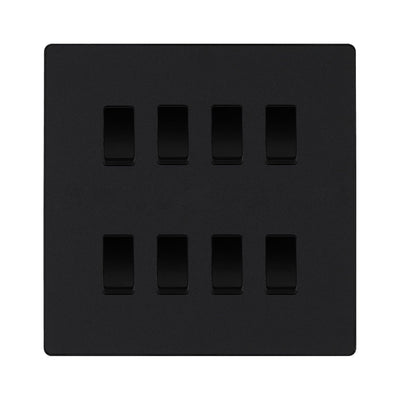 BG Evolve Matt Black 8 Gang Intermediate Custom Grid Light Switch with Back Box Included by British General (BG-Evolve-MB-8G-CUSTOM-8x INT SWITCH)