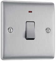 BG NBS31 Nexus Metal Brushed Steel 1 Gang 20A 2 Pole Neon Switch by British General (BG-NBS31-Shopify-SA_1)