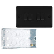 BG Nexus Matt Black 20A 16AX 2 Way Quadruple Light Switch NFB44 with 25mm Steel Back Box by British General (BG-NFB44+HGS04)