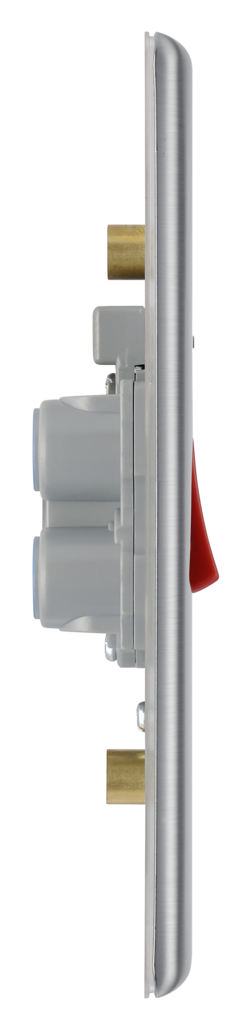 NBS72 Side - This 45A double pole switch with indicator from British General is ideal for use with cookers and has a large mounting plate measuring 146mm high x 86mm wide.